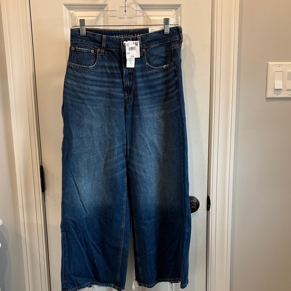 NWT American Eagle Strigid Super High Rise Baggy Wide Leg Ankle Jean 2 Short - Picture 1 of 5